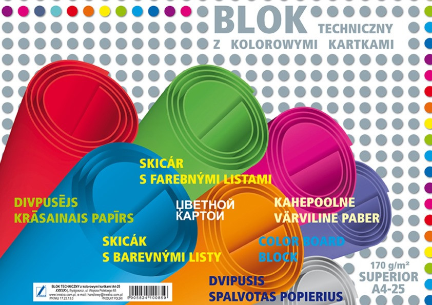 Blok techniczny A4  kolorowy 25 kartek Superior Kreska
